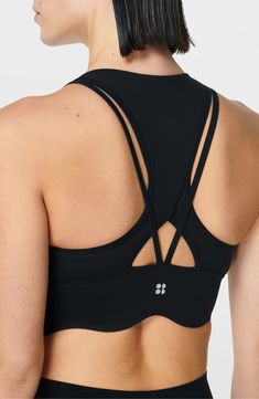 A strappy racerback means easy movement in this contoured sports bra complete with scalloped edges. 62% polyamide, 38% elastane Machine wash, dry flat Imported Cute Sports Bras, Brooks Running Shoes Women, Cotton Sports Bra, Cute Sports Bra, Running Bra, Sports Wear Women, Women Design, Sweaty Betty, Yoga Fashion