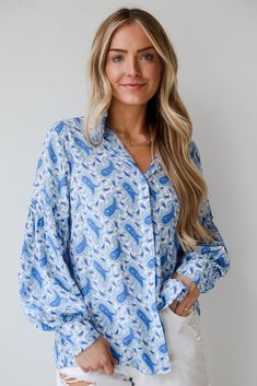 Blue Paisley Blouse Paisley Motif, Blue Palette, Trendy Tops For Women, Azure Blue, Blue Paisley, Free Spirited, Vibrant Blue, Tailored Trousers, Paisley Pattern