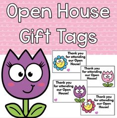 an open house gift tag with flowers on it