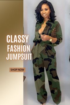 Shop online at ProLyf Styles for all your trendy jumpsuit needs. Whether you're looking for a classy camouflage jumpsuit for your work attire or a dressy casual jumpsuit for your business casual outfit, we've got you covered! Looking for something trendy? ProLyf Styles offers a wide selection of stylish jumpsuits for every occasion. If you're looking for a work-appropriate jumpsuit or something more casual, you can find the perfect one for you. Casual Wide-leg Jumpsuits And Rompers With Button Closure, Khaki Military Style Long Sleeve Jumpsuits, Military Style Khaki Jumpsuit, Casual Floral Print V-neck Jumpsuit/romper, Camouflage Fashion, Casual Black Printed Jumpsuit/romper, Green One Piece, Jumpsuit Fitted, Blue Knit Sweater