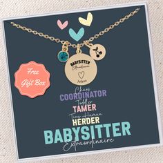 This personalized initial birthstone babysitter necklace is the perfect thank you gift from the family. Highlights 👁️Designed by BreezyGemsStudio 🌟Materials: 18k Gold Plated, .925 Sterling Silver Plated, Stainless Steel Base 🦞Closure: Lobster Claw Clasp 📿Chain style: Cable 📐Length Options: 16", 18", 20", & 24" 🪞Style: Minimalist 🖊️Can Be Personalized 💎Pendant & Birthstone Sizes:  Main Pendant 20mm, Mini 10mm, Birthstone 6mm 🫰Made to Order 🎁Free Gift Box and Notecard With Every Order 🚫Lead & Nickel Free How To Order: 1.  Select Size & Finish:  Choose necklace options from the drop-down menu. 2. Pick Birthstone(s)/Mini Pendant(s):  Select how many birthstone(s)/ mini pendants      from the drop-down menu. 3. Personalization:  Type the necessary details (e.g., Serif A, March) in th Babysitter Gifts, Spokane Wa, Personalized Pendant, Mini Pendants, Birthstone Charms, Personalized Initials, Holiday Deals, Style Minimalist, Mini Pendant