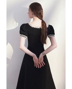 Buy romantic lace square neckline black knee length dress with bubble sleeves high quality at affordable price online. Free shipping and pro custom service since 2009. Fitted Dresses With Lace Sleeves And Square Neck, Fitted Puff Sleeve Mini Dress With Lace Trim, Fitted Dress With Lace Collar And Puff Sleeves, Black Mini Dress With Square Neck, Fitted Puff Sleeve Dress With Lace Trim For Party, Elegant Square Neck Dress With Lace Patchwork, Fitted Black Puff Sleeve Knee-length Dress, Black Fitted Puff Sleeve Knee-length Dress, Square Neck Mini Dress With Lace Trim