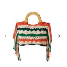 Nwt Nannacay Vera Mini Galactics Green, Orange, Nude Crochet Bag. The Vera Mini Bag Is Handcrafted By Artisans In The Southeast Region Of Brazil, Using Cotton Threads And The Crochet Techniques. The Bag Also Has A Lined Wicker Handle Made By Male Brazilian Artisans. 10" X 13" Plus The Fringe Bohemian Orange Bag For Shopping, Bohemian Orange Shopping Bag, Orange Beach Bag With Braided Handles For Shopping, Bohemian Orange Bags With Leather Handles, Orange Double Handle Shoulder Bag For Beach, Orange Bohemian Crochet Bag For Travel, Orange Woven Bag For Shopping, Orange Crochet Bag With Braided Handles For Travel, Orange Shoulder Bag With Braided Handles For Shopping