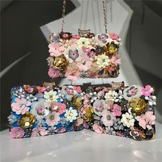 SIZES: 7.7"L x 2.4"W x 4.7"H. Detachable chain strap available. MATERIAL: Made of high quality stainless steel hardware. It is decorated with colorful 3D flowers (such as glitter sequin flowers, crystal flowers). Flashing fashion evening bags，various colors for you to choose. Ideal for wedding,bridesmaid,evening,prom,party dress or any other special occasions.It's also the best gifts for girl friend, wife, lover or sisters. Bridesmaid Purses, Flower Clutch, Rhinestone Bag, Embroidery Purse, Bridal Handbags, Wedding Handbag, Party Handbags, Floral Clutches, Envelope Clutch Bag