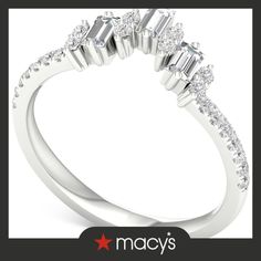 a white gold ring with three stones on the side and an inscription that reads macy's