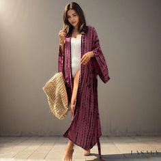 Lasaky - Loose-fitting Sun-protective Cardigan with Print Design for Beachwear and Bikini Cover-up in Cotton Fabric. Beach Jacket, Dark Rose, Crop Top Dress, Long Sleeve Short Dress, Printed Cardigan, Daily Dress, Long Sleeve Bodycon, Long Sleeve Bodycon Dress, Long Sleeve Midi Dress