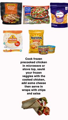 an advertisement for frozen food that includes chicken, rice and veggies