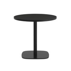 a black round table with a metal base on an isolated white background for use in interior design