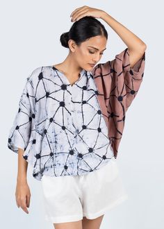 Slouchy Top | Women's | Handmade | Batik Yellow & Brown Design Spring Batik Print Relaxed Tops, Bohemian Batik Tie Dye Tops, Multicolor Batik Print Summer Top, Fitted Cotton Batik Print Top, Indigo Cotton Batik Print Top, Tie Dye Tops, Slouchy Top, Crop Top Designs, Brown Design