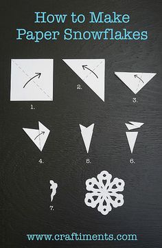 the instructions for how to make paper snowflakes on a black background with white text