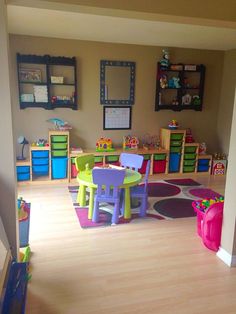 a child's playroom with lots of colorful furniture and toys on the floor