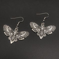 |<none>|3256804180981879 Silver Skull Earrings, Shiny Accessories, Gothic Moth, Alternative Earrings, Moth Earrings, Grunge Earrings, Skull Butterfly, Gothic Jewellery, Gothic Earrings