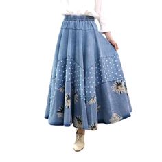 Be ready to stand out from the crowd in our Bohemian Light Maxi Denim Skirt from the 2023 Spring-Summer Collection! This stylish skirt is designed to channel your inner bohemian. with embroidered detailing. a long silhouette. and a high waist design. A rubber closure completes the look. ensuring you're ready to hit the streets in style.Key Highlights: Boho Chic: This skirt is perfect for any bohemian-inspired look with its embroidered detailing and effortless silhouette. Long & High-Waisted: Wit Summer Non-stretch Denim Skirt, Non-stretch Denim Skirt For Summer, Non-stretch High Waist Denim Skirt For Spring, Spring Bohemian Wide Leg Denim Skirt, Bohemian Wide Leg Denim Skirt For Spring, Spring Bohemian Wide-leg Denim Skirt, Spring Non-stretch Denim Skirt, Spring Denim Blue Skirt, Bohemian Non-stretch Bottoms With Floral Embroidery