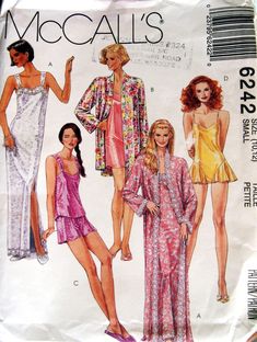 three women's nightgowns and one woman's robe sewing pattern