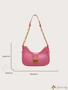 BirdinBag - Stylish Womens Single Shoulder Chain Bag in Solid Color Pink Details, Shoulder Chain, Chain Bag, Hobo Bag, Bag Pattern, Pu Leather, Hot Pink, Solid Color, Chain