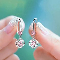 White Diamond Earrings, Round Dangle Earrings, Women Pink, Zirconia Earrings, Trendy Earrings, Solid Gold Jewelry, Crystal Drop Earrings, Drop Earring, Silver Drop Earrings