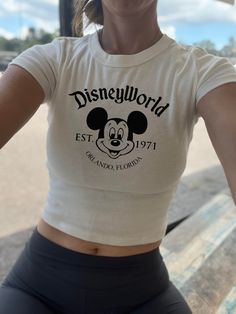 Mickey Baby Tee, Disneyworld Baby Tee, Minnie Baby Tee, Cream Baby Tee Disney, Disney Baby Tee - Etsy Baby Tee Outfit, Disney Park Outfit, Universal Studios Outfit, Disney Trip Outfits, Minnie Outfit, Disney Outfits Women, Princess Inspired Outfits, Theme Park Outfits, Crop Top Y2k