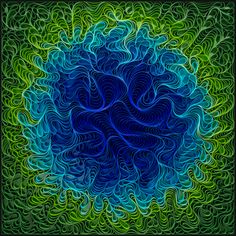 an abstract blue and green design with swirls