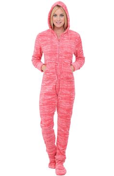 Textured Orange Pink Footie Pajama Adult, Footy Pajamas Womens, Adult Footie Pajamas, Fleece Overalls, Womens Onesie, Winter Pjs, Adult Onesie Pajamas, Footed Pajamas, Orange Texture