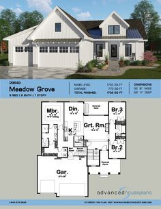 the floor plan for this modern farmhouse house