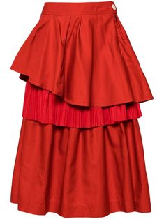 red silk/cotton tulle overlay fully ruffled mid-length Silk Ruffle Skirt For Evening, Evening Silk Skirt With Ruffles, Red Flowy Tiered Dress, Red Flowy Tiered Skirt Dress, Silk Tiered Skirt With Ruffles, Red Gathered Tiered Skirt Dress, Red Tiered Dress With Gathered Skirt, Red Silk Skirt For Evening, Red Tiered Skirt Dress With Gathered Detail