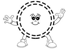 a black and white drawing of a circle character