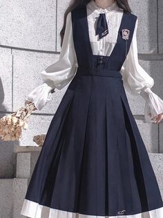 ❤︎College style retro elegant ruffle chiffon blouse + cyan dress + beret + emblem + tie❤︎

Please allow 20 days for product delivery. Cyan Dress, Letters Embroidery, Pretty Quinceanera Dresses, Style Kawaii, Cute Dress Outfits, Modest Dresses Casual, Anime Inspired Outfits, High Waist Dress, Uniform Fashion