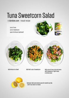 the instructions for how to make a tuna sweetcorn salad