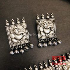 Ganesha Silver Oxidized Tribal Choker Necklace with Stud earrings Silver Dual-tone Temple Necklace For Gift, Silver Dual-tone Temple Necklace As Gift, Silver Dual-tone Temple Necklace Gift, Oxidized Finish Temple Necklace For Celebration, Silver Jewelry Sets With Oxidized Finish Pendant, Silver Necklace With Matching Earrings For Diwali, Silver Dual-tone Temple Jewelry Sets, Temple Jewelry Necklace With Matching Earrings As Gift, Fusion Style Silver Temple Necklace With Tilla