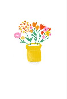 a drawing of flowers in a yellow vase