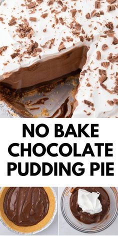 no bake chocolate pudding pie with text overlay