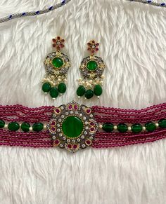 Sabyasachi inspired uncut Polki Kundan designer choker Set. Gold and Victorian antique polish. Combination of semi precious stones, beads, pearls with zircon . If have any queries please ask. Red Semi-stitched Kundan Sets, Wedding Kundan Jewelry With Colorful Beads, Ceremonial Multicolor Kundan Bracelets, Multicolor Kundan Choker, Choker Set Gold, Polki Victorian Choker, Choker Designs, Choker Set, Wedding Jewellery