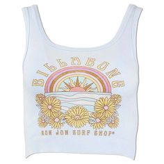 * Billabong X Ron Jon Surf Shop Tank * Screenprint Graphic In Soft-Hand Ink * Raw Hem * Wide, Scoop Neckline * Sleeveless * Ribbed Cotton * Regular Fit * 100% Cotton * Imported * Mpn Abjzt01504 * Color Baby Blue * Msrp $25.95 Cheap Tank Crop Top For Beach, Billabong Tank Top, Billabong Billabong Women's, Billabong T Shirt, Trendy Light Blue Top With Graphic Print, Multicolor Tops With Front Print For Summer, Blue Front Print Top For Summer, Blue Sleeveless T-shirt With Letter Print, Angels Billabong