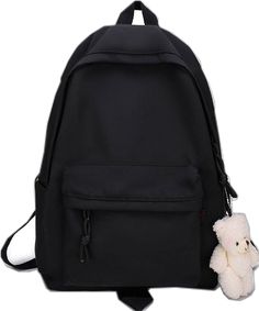 Solid Color Student Bags For Back To School, Trendy Black Backpack For Study, Casual Black Backpack, Casual Black Backpack For Study, Black Back To School Backpack, Black Backpack With Zipper Closure For Study, Back To School Black Backpack, Black Student Backpack For Back To School, Black Backpack For Students, Back To School