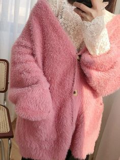 568309 Casual Soft Winter Outerwear, Oversized Cozy Fur Coat For Winter, Cozy Oversized Fur Coat For Winter, Trendy Pink Faux Fur Coat, Winter Pink Fluffy Fur Coat, Oversized Cozy Pink Outerwear, Solid Color Soft Sweater For Winter, Cozy Oversized Pink Outerwear, Fluffy Pink Outerwear For Spring