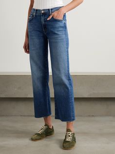 Thanks to their classic cut, MOTHER’s ‘The Rambler Zip’ jeans are the type that will always look the part. They have a mid rise and cropped straight legs with frayed hems. The whiskering and faded knees create a love-worn feel. Dark Mom Jeans, Straight Leg Ankle Jeans, Osage County, Mother Clothing, Sports Suit, Mid Rise Jeans, Ski Wear, Jeans Dress, Women Collection