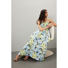 Multicolored floral (100% Polyester). Gown. Sleeveless. Scoop neck. Back zipper closure. 60" from shoulder to hemline. Imported. Spring Strapless Dress With Floral Print And Straight Neckline, Strapless Floral Dress With Straight Neckline For Spring, Floral Print Sundress With Fitted Bodice, Fitted Bodice Floral Print Maxi Sundress, Fitted Bodice Maxi Sundress With Floral Print, Fitted Sleeveless Maxi Dress With Floral Print, Spring Floral Print Maxi Dress With Fitted Bodice, Floral Print Strapless Sleeveless Dress For Spring, Multicolor Floral Print Dress With Straight Neckline