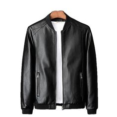 Bring Out Your Edgy Side In This Men's Elegant Leather Jacket With A Zippered Front. Crafted Of Premium Lambskin Leather, This Simple Yet Elegant Bomber Leather Jacket Offers Extreme Protection From The Elements And Looks Cool At The Same Time. Black Leather Jacket With Stand Collar, Black Leather Jacket For Business In Fall, Black Leather Outerwear With Stand Collar, Classic Black Leather Jacket With Stand Collar, Spring Business Black Leather Jacket, Faux Leather Motorcycle Jacket, Casual Man, Motorcycle Jacket Mens, Men's Activewear