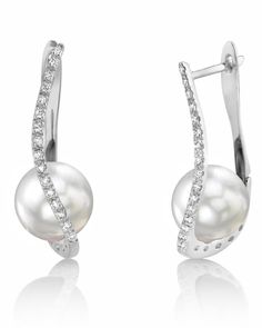 Graceful Pearl Earrings For Formal Occasions, Classic Diamond Pearl Earrings With Elegant Design, Classic Pearl Earrings With Diamond, Elegant Formal Diamond Earrings With Pearl Drop, Elegant Formal Pearl Drop Diamond Earrings, Elegant Formal Diamond Pearl Drop Earrings, Formal Pearl Earrings With Elegant Design, Formal Akoya Pearl White Earrings, Round Pearl White Pearl Earrings For Formal Occasions