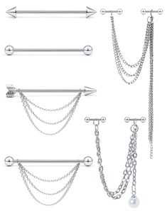 PRICES MAY VARY. VALUE PACK: One Order Including 6 Pieces Industrial Chain Piercing Jewelry, Mix Styles Piercing Kit Give You Changeful Outfit. MEASUREMENTS: Gauge Size: 14G (1.6mm); Bar Length: 38mm (1 1/2Inch); Ball Size: 5mm; Spike Size: 6mm; Color: Silver-tone. MATERIAL: Made of High Quality 316L Surgical Stainless Steel, Nickel and Lead Free, Hypoallergenic, Safe for Sensitive Skin. Highly Polished Finishing and Strict Metal Electroplating Craft Makes Super Smooth and Shiny Surface. MULTIFU Silver Industrial Piercing, Alternative To Industrial Piercing, Industrial Piercing Barbells, Industrial Earrings, Industrial Piercing Jewelry, Piercing Kit, Industrial Barbell, Industrial Piercing, Industrial Jewelry