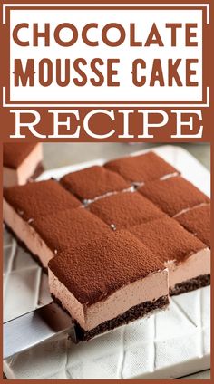 chocolate mousse cake recipe with text overlay