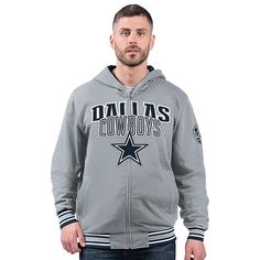 Officially Licensed NFL Cowboys Commemorative Reversible Hooded Jacket  Keep your team spirit alive during the colder months by rocking this Officially Licensed NFL Cowboys by Carl Banks Commemorative Reversible Hooded Jacket. One side has the Primary team color with secondary team color arm inserts. Embroidered commemorative championship applique left chest. Super Bowl championship appliques left sleeve. full back commemorative championship Embroidered applique with team logo. The other side has Secondary Team color with full team name and logo applique center chest. team helmet applique at left sleeve. team logo on back. Sports Fan Hoodie With Double-lined Hood, Baltimore Ravens Hoodie, Dallas Cowboys Sweatshirts & Hoodies, Nfl Gear, Team Names, Football Fans, Dallas Cowboys, Super Bowl, Team Colors