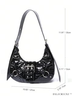 BagForLove - Black Punk Crocodile Embossed Hobo Bag with Decorative Buckle - Stylish & Chic Product Description Color Black Magnetic No Details Grommet Eyelet Type Baguette Bag Bag Size Medium Strap Type Adjustable Style Fashionable Closure Type Zipper Coating 100% Polyurethane Composition 100% Polyurethane Material PU Leather Size Chart INCH CM Bag Length Bag Width Bag Height Handle Height 11 inch 2.8 inch 5.1 inch 11.8 inch Bag Length Bag Width Bag Height Handle Height 28 cm 7 cm 13 cm 30 cm D Edgy Bags With Adjustable Strap For Concert, Trendy Shoulder Bag For Concerts, Black Punk Bag With Adjustable Strap, Grunge Bags With Zipper Closure For Concerts, Black Grunge Shoulder Bag For Concerts, Trendy Rectangular Shoulder Bag For Concerts, Trendy Rectangular Shoulder Bag For Concert, Black Punk Rectangular Shoulder Bag, Black Bags With Zipper Closure For Concerts