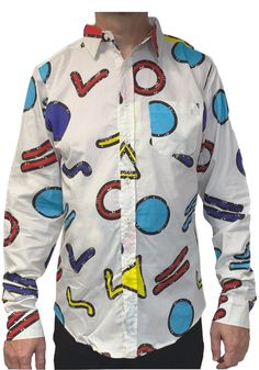 Long Sleeve Big Retro 80s 90s Graphic Print Button Up Shirt Casual Shirt With Retro Print For Spring, Spring Casual Shirt With Retro Print, Casual Retro Print Shirt For Spring, Casual Retro Print Button-up Shirt, Retro Collared Shirt For Streetwear, Casual Button-up Tops With Retro Print, Casual Retro Print Button-up Tops, Spring Fun Streetwear Shirt, Fun Spring Streetwear Shirt