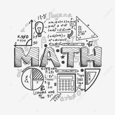 the word math surrounded by doodles and other items on a transparent background png