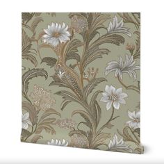 a wallpaper with flowers and leaves on it