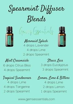 Spearmint Diffuser Blends, Doterra Diffuser Blends, Essential Oil Combinations, Doterra Essential Oils Recipes, Essential Oil Diffuser Blends Recipes, Young Living Essential Oils Recipes, Essential Oils Guide, Essential Oils Herbs, Essential Oil Diffuser Recipes