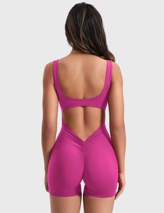 Our Lizvette V-Back Romper combines style and comfort with its striking design. The deep V and hip-lifting ruching enhance your curves, while its anti-sag, stretchy fabric ensures a perfect fit all day. A must-have for effortless elegance!   Feature    U-shaped wide neckline and open back   Deep V at the hips and hip-lifting scrunching design   Removable cup pads   Anti-sagging, compression yet stretchy   Double-sided fleece fabric   4.5-inch inseam    Fabric    75% Nylon + 25% Spandex    Model One Piece Workout, Square Neck Long Sleeve, Hip Lifts, Fitted Jumpsuit, Sport Bra Top, Effortless Elegance, Sleeveless Jumpsuits, Feminine Look, Long Sleeve Romper