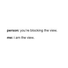 someone is texting on their cell phone with the caption, person you're blocking the view me i am the view