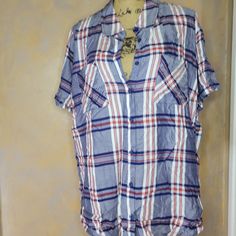 Comfortable Beautiful Short Sleeve Blouse E12 Plaid Short Sleeve Beach Top, Beautiful Shorts, Short Sleeve Blouse, Banks, Red Blue, Red And Blue, Sleeve Blouse, Color Blue, Blouses